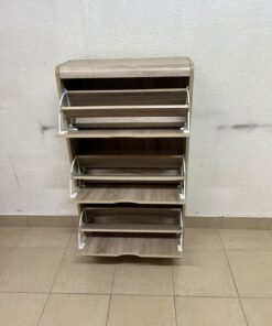 Slim 3-drawer shoe cabinet with a fold-out design, in a natural oak finish. - Image 5