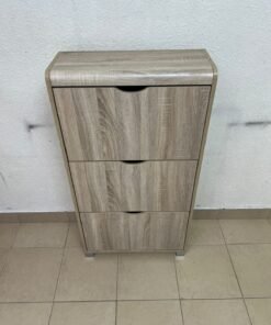 Slim 3-drawer shoe cabinet with a fold-out design, in a natural oak finish. - Image 3