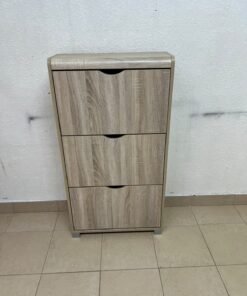 Slim 3-drawer shoe cabinet with a fold-out design, in a natural oak finish. - Image 9