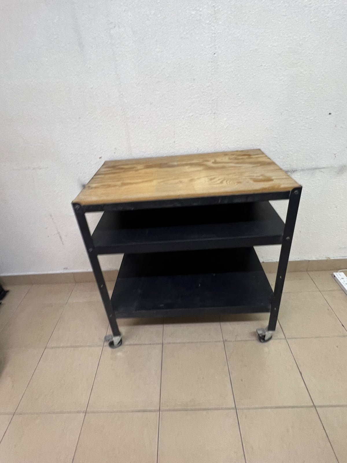 IKEA BROR storage trolley (black/pine plywood), measuring 85×55 cm.
