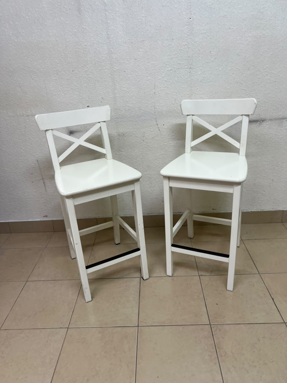 White bar stool with a backrest from IKEA (similar to the ROSENTORP high chair with backrest or the INGOLF model). - Image 8