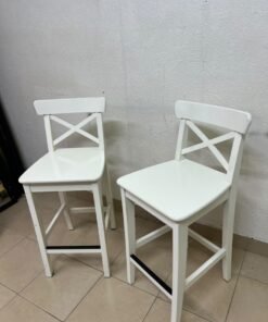 White bar stool with a backrest from IKEA (similar to the ROSENTORP high chair with backrest or the INGOLF model). - Image 7