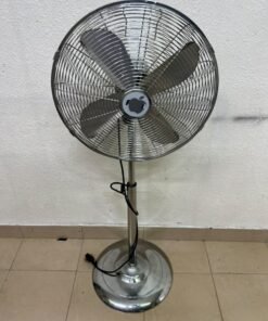 Metal stand fan (pedestal fan) with a chrome/stainless steel finish and a heavy, round base (similar to models like the Geepas GF9611, Deco Breeze, or other comparable 16-inch metal floor fans). - Image 2