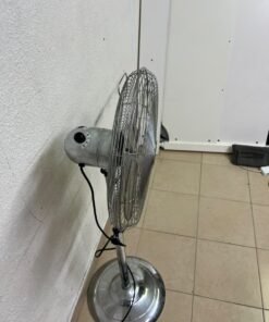 Metal stand fan (pedestal fan) with a chrome/stainless steel finish and a heavy, round base (similar to models like the Geepas GF9611, Deco Breeze, or other comparable 16-inch metal floor fans). - Image 4