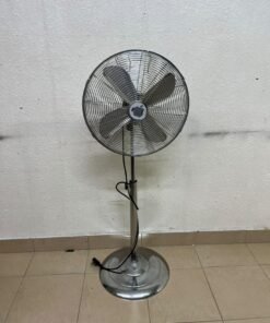 Metal stand fan (pedestal fan) with a chrome/stainless steel finish and a heavy, round base (similar to models like the Geepas GF9611, Deco Breeze, or other comparable 16-inch metal floor fans). - Image 5