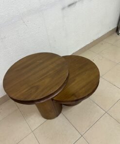 A two-tier side table crafted from natural walnut, featuring a mid-century inspired design—reminiscent of iconic pieces such as the "Oro" table from Crate & Barrel or Scandinavian-style tiered tables. - Image 4