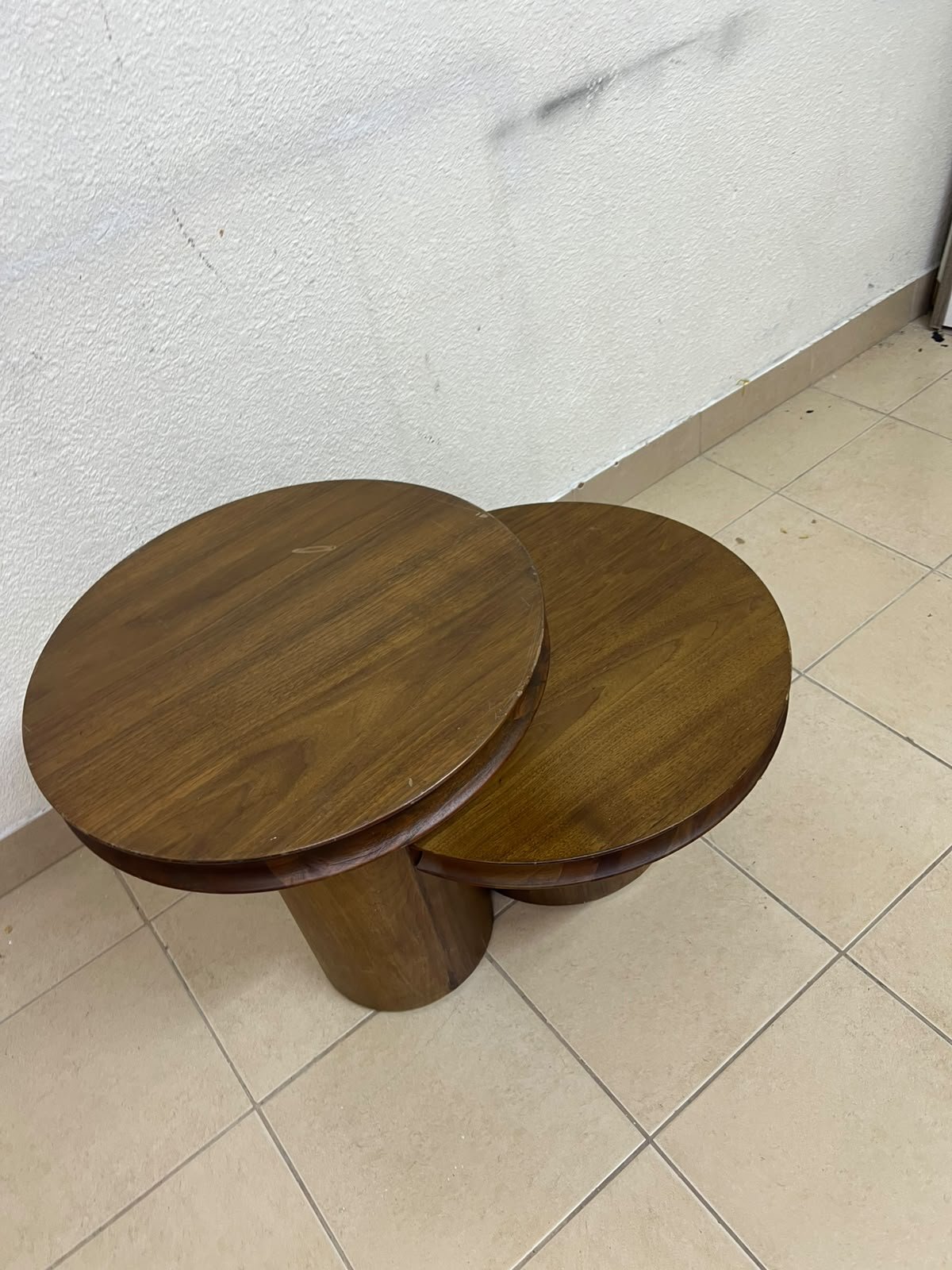 A two-tier side table crafted from natural walnut, featuring a mid-century inspired design—reminiscent of iconic pieces such as the "Oro" table from Crate & Barrel or Scandinavian-style tiered tables. - Image 4