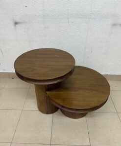 A two-tier side table crafted from natural walnut, featuring a mid-century inspired design—reminiscent of iconic pieces such as the "Oro" table from Crate & Barrel or Scandinavian-style tiered tables. - Image 6