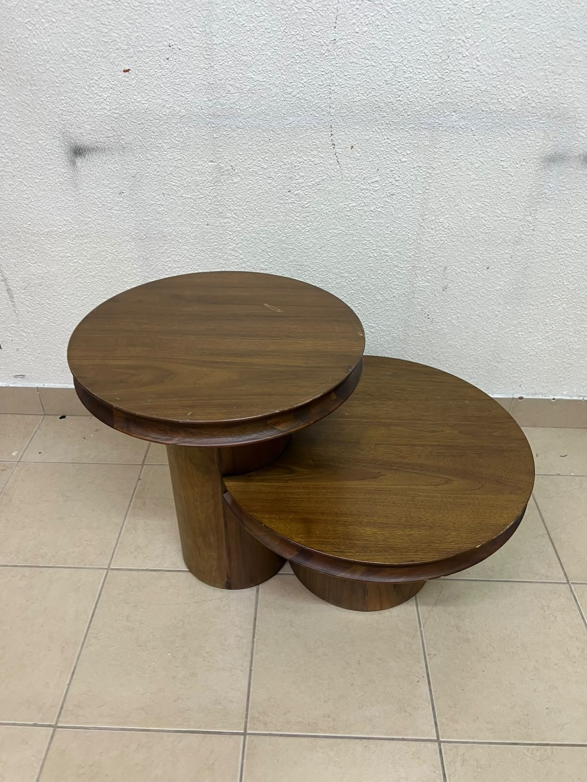 A two-tier side table crafted from natural walnut, featuring a mid-century inspired design—reminiscent of iconic pieces such as the "Oro" table from Crate & Barrel or Scandinavian-style tiered tables. - Image 6
