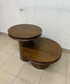 A two-tier side table crafted from natural walnut, featuring a mid-century inspired design—reminiscent of iconic pieces such as the "Oro" table from Crate & Barrel or Scandinavian-style tiered tables. - Image 7