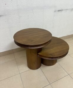A two-tier side table crafted from natural walnut, featuring a mid-century inspired design—reminiscent of iconic pieces such as the "Oro" table from Crate & Barrel or Scandinavian-style tiered tables. - Image 2