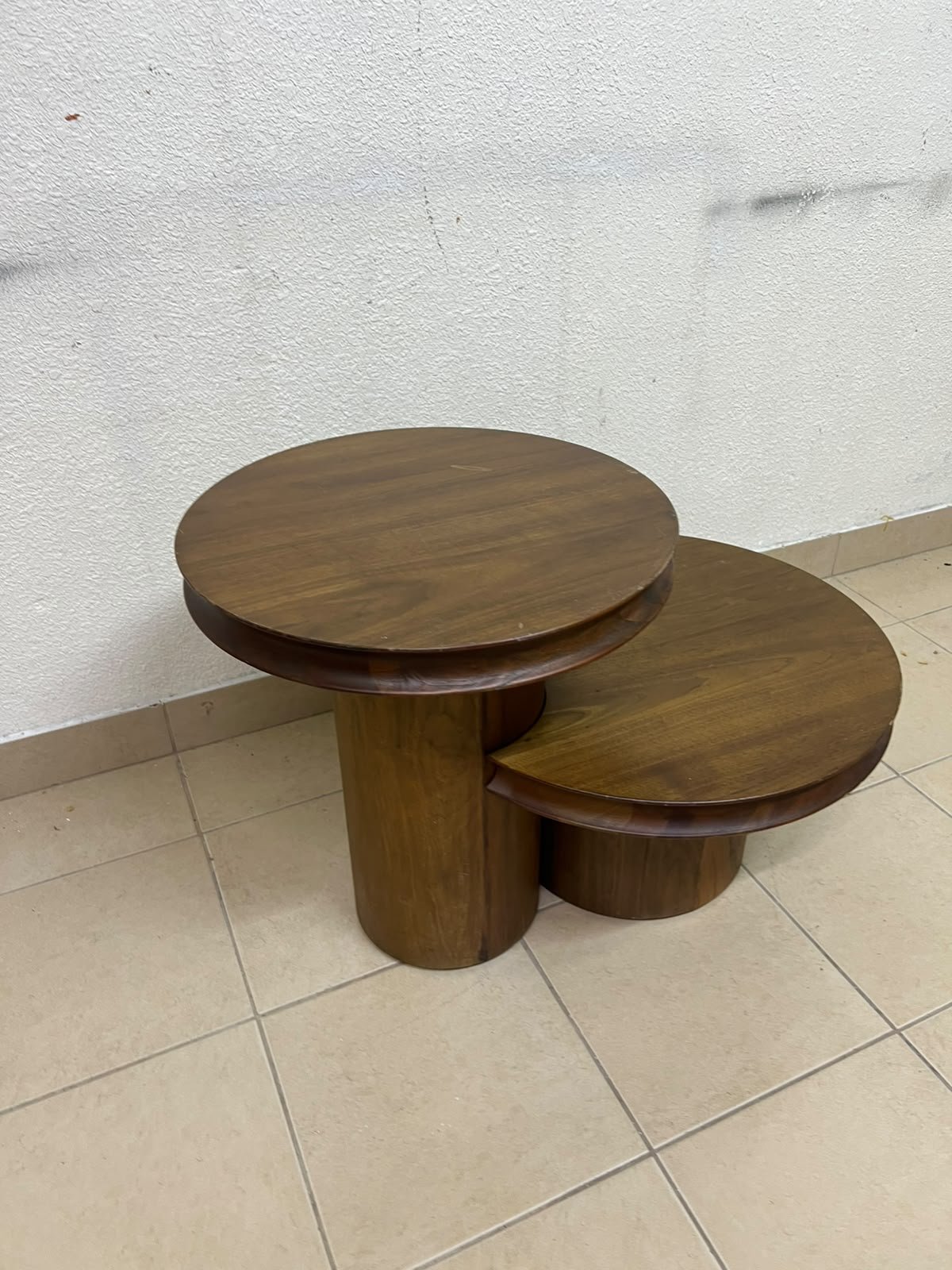 A two-tier side table crafted from natural walnut, featuring a mid-century inspired design—reminiscent of iconic pieces such as the "Oro" table from Crate & Barrel or Scandinavian-style tiered tables. - Image 2