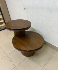 A two-tier side table crafted from natural walnut, featuring a mid-century inspired design—reminiscent of iconic pieces such as the "Oro" table from Crate & Barrel or Scandinavian-style tiered tables. - Image 3