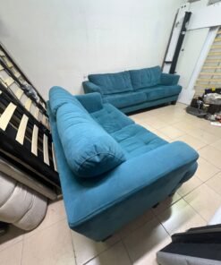 A velvet sofa set in a teal (blue-green) color, consisting of a two-seater sofa and a larger three-seater sofa. - Image 3