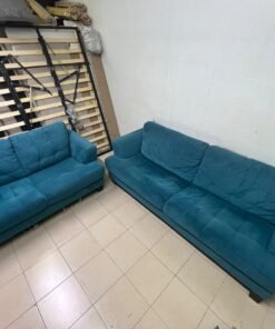 A velvet sofa set in a teal (blue-green) color, consisting of a two-seater sofa and a larger three-seater sofa. - Image 4