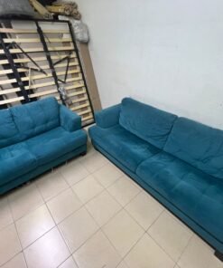 A velvet sofa set in a teal (blue-green) color, consisting of a two-seater sofa and a larger three-seater sofa. - Image 5