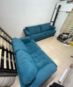 A velvet sofa set in a teal (blue-green) color, consisting of a two-seater sofa and a larger three-seater sofa. - Image 6