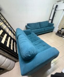 A velvet sofa set in a teal (blue-green) color, consisting of a two-seater sofa and a larger three-seater sofa. - Image 7