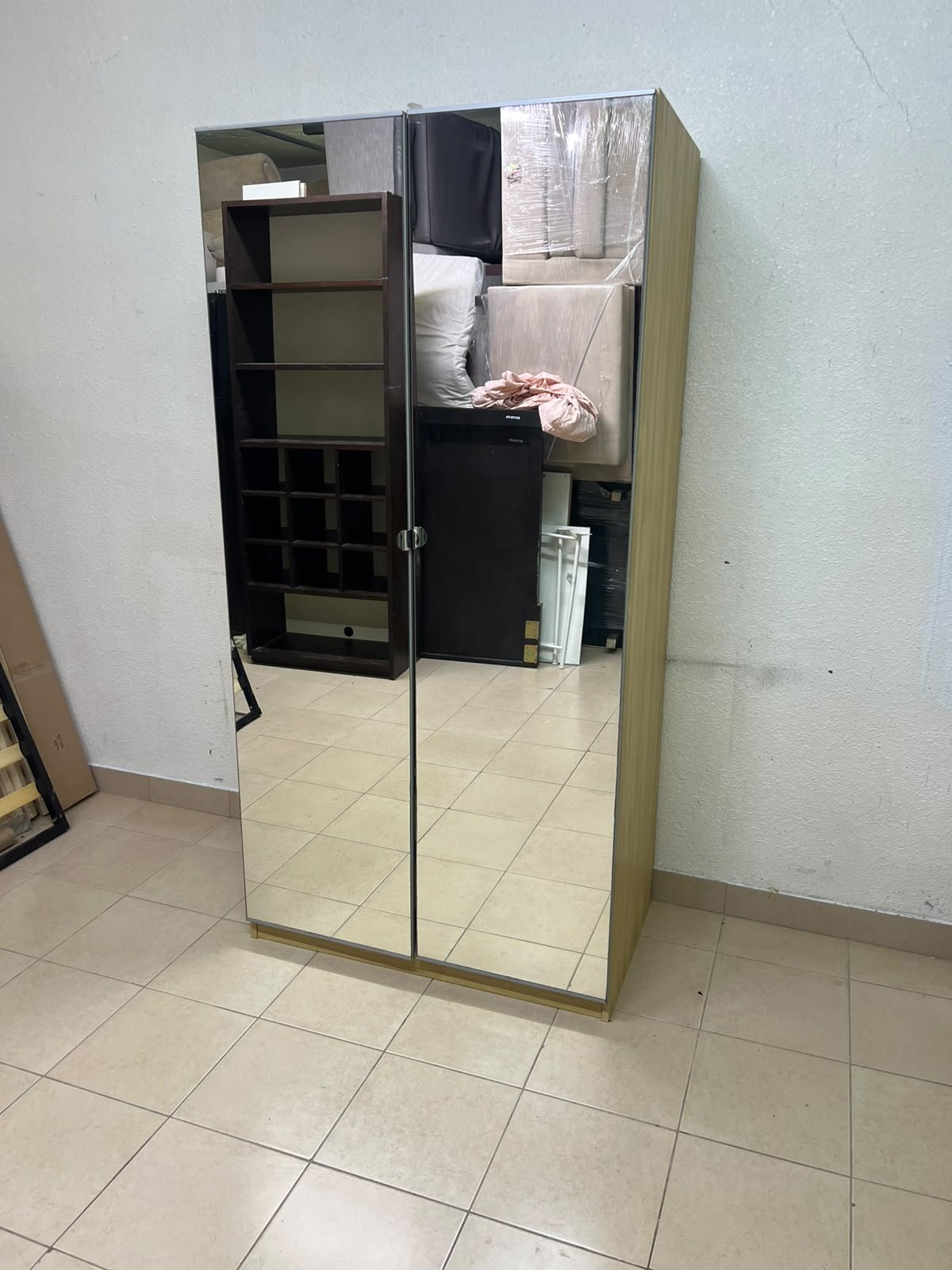 A two-door hinged wardrobe with full mirrors, available in oak or natural beige (IKEA wardrobe) - Image 2