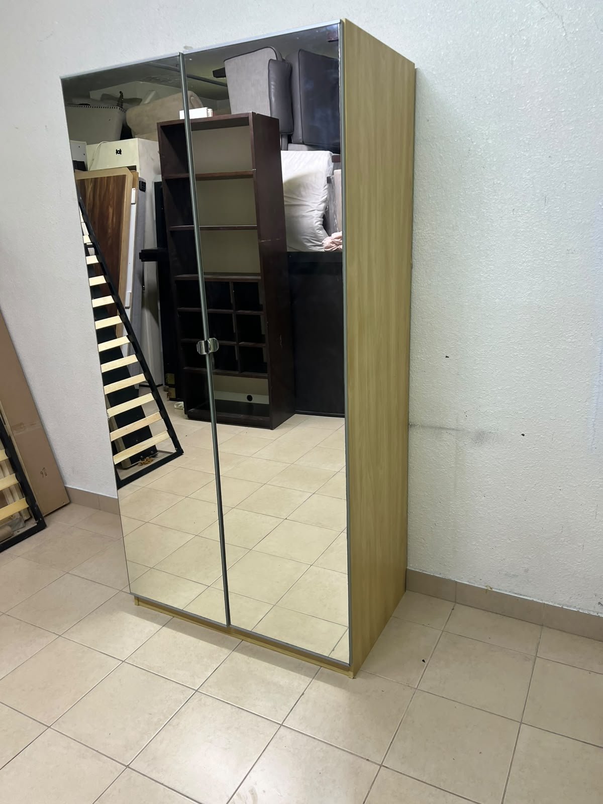 A two-door hinged wardrobe with full mirrors, available in oak or natural beige (IKEA wardrobe) - Image 6