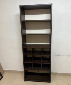 A tall, dark brown (black-brown or wenge-colored) wooden storage unit, featuring open shelves at the top and 12 small compartments (storage squares) in the lower section. - Image 2