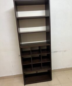 A tall, dark brown (black-brown or wenge-colored) wooden storage unit, featuring open shelves at the top and 12 small compartments (storage squares) in the lower section. - Image 7