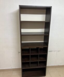 A tall, dark brown (black-brown or wenge-colored) wooden storage unit, featuring open shelves at the top and 12 small compartments (storage squares) in the lower section. - Image 8