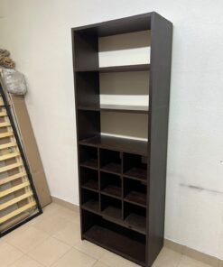 A tall, dark brown (black-brown or wenge-colored) wooden storage unit, featuring open shelves at the top and 12 small compartments (storage squares) in the lower section. - Image 10