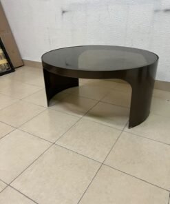 A round coffee table featuring a curved base in a bronze or metallic brown finish, topped with a smoked (tempered) glass surface. - Image 10