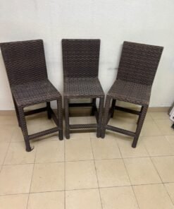 High bar stools made of synthetic rattan (with a woven waist design) in a dark brown color, featuring a high backrest. - Image 3