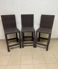 High bar stools made of synthetic rattan (with a woven waist design) in a dark brown color, featuring a high backrest. - Image 6
