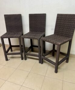 High bar stools made of synthetic rattan (with a woven waist design) in a dark brown color, featuring a high backrest. - Image 7