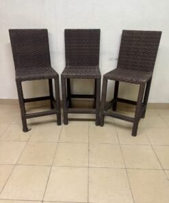 High bar stools made of synthetic rattan (with a woven waist design) in a dark brown color, featuring a high backrest. - Image 8