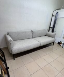 A modern-design sofa—resembling the ÄPPLARYD model from IKEA—upholstered in light gray (Lejde light gray) and featuring elevated black metal legs. - Image 3