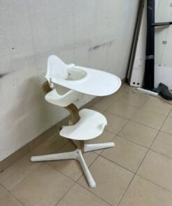 Stokke Nomi High Chair in white, complete with a Baby Set and a tray. - Image 7