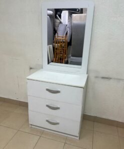 A white vanity table (dressing table) with 3 drawers and an attached mirror, - Image 3