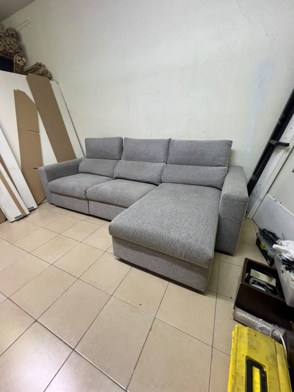 A grey L-shaped sofa bed with a high backrest and recliner seat, which closely matches the IKEA ESKILSTUNA model. Includes storage. - Image 2