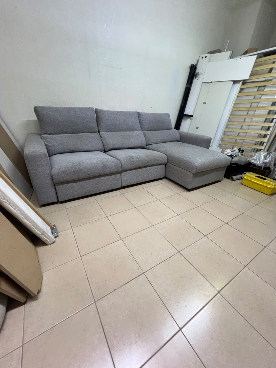 A grey L-shaped sofa bed with a high backrest and recliner seat, which closely matches the IKEA ESKILSTUNA model. Includes storage. - Image 3