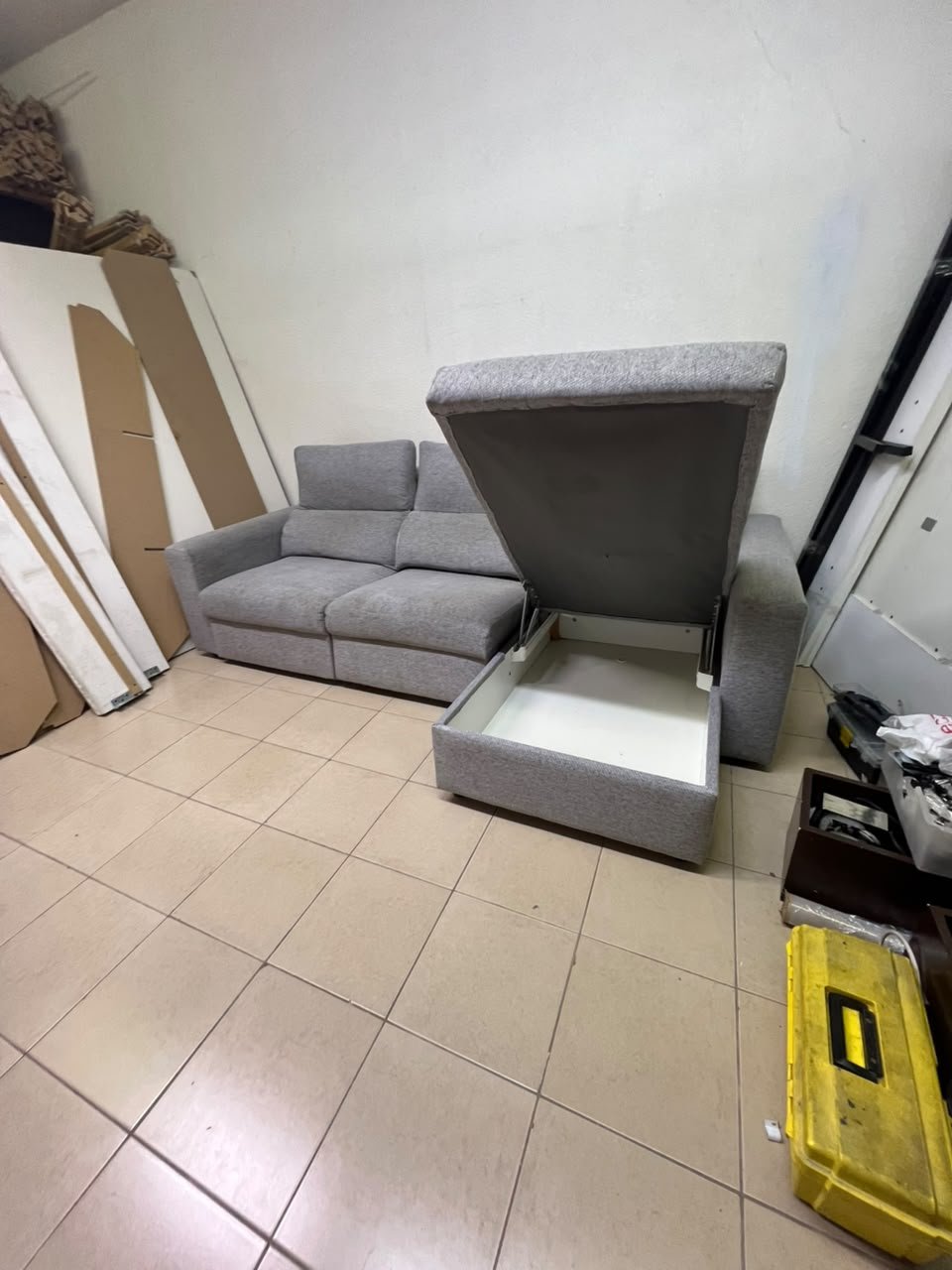 A grey L-shaped sofa bed with a high backrest and recliner seat, which closely matches the IKEA ESKILSTUNA model. Includes storage. - Image 9