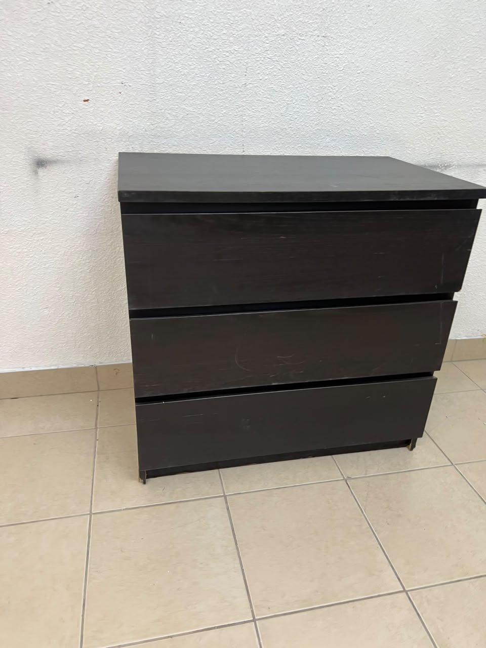IKEA 3-drawer chest (MALM model, or a similar one like KULLEN, in black-brown).