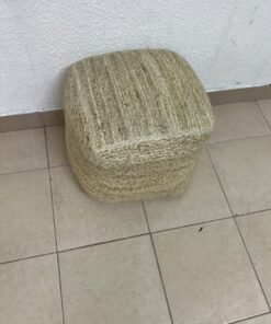 A square-shaped pouf made from braided natural jute fibers. - Image 7