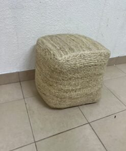 A square-shaped pouf made from braided natural jute fibers. - Image 8
