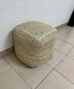 A square-shaped pouf made from braided natural jute fibers. - Image 9