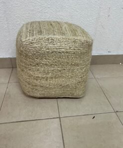 A square-shaped pouf made from braided natural jute fibers. - Image 10