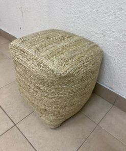 A square-shaped pouf made from braided natural jute fibers. - Image 4