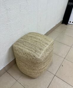 A square-shaped pouf made from braided natural jute fibers. - Image 5