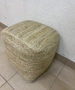 A square-shaped pouf made from braided natural jute fibers. - Image 6